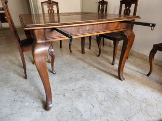 Tavolo antico legno noce con 6 sedie