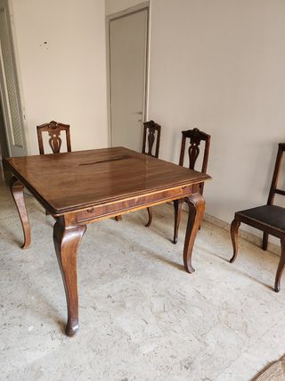 Tavolo antico legno noce con 6 sedie