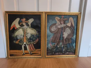 2 quadri della scuola cuzqueña con arcangeli arcieri