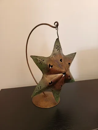 Portacandele a stella in metallo dorato e verde