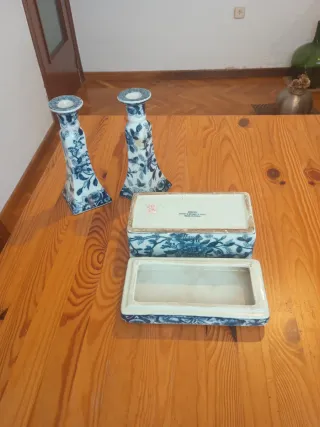 Scatola portagioie e candelabri cinesi dipinti a mano