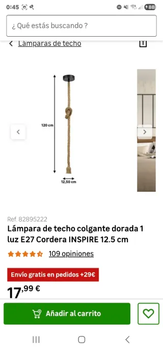 2 Lampade a Soffitto in Corda Dorata INSPIRE