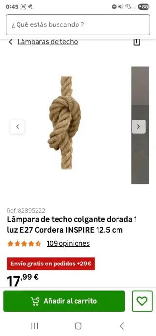 2 Lampade a Soffitto in Corda Dorata INSPIRE