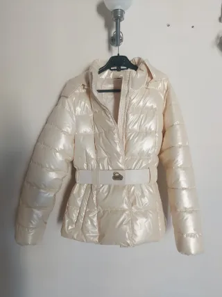 Giubbino donna bianco perlato con cintura