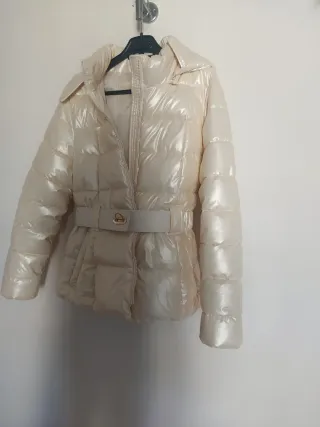 Giubbino donna bianco perlato con cintura