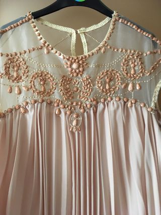 Vestido fiesta beige/rosa talla M