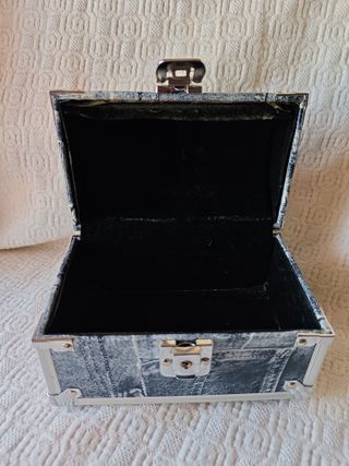 Maletín Joyero plateado estampado tela vaquera