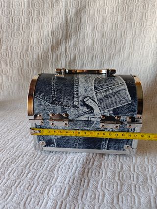 Maletín Joyero plateado estampado tela vaquera