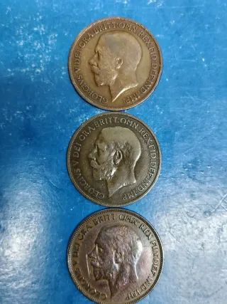 3 Monete Inglesi 1 Penny di Re Giorgio V