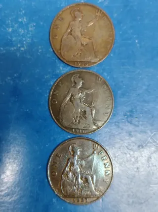 3 Monete Inglesi 1 Penny di Re Giorgio V