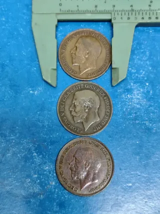 3 Monete Inglesi 1 Penny di Re Giorgio V