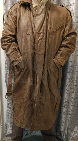 Trench vintage pelle marrone uomo XL