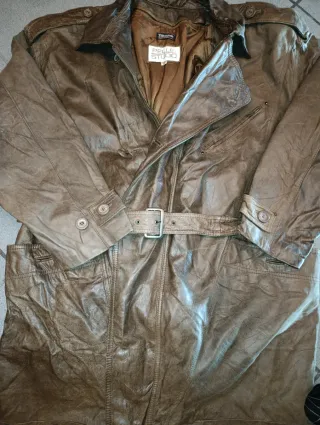Trench vintage pelle marrone uomo XL