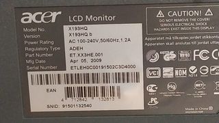 Monitor 19" Acer X193HQ.