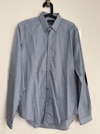 Camisa Zara Man cuadros azul y blanco