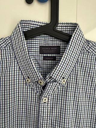 Camisa Zara Man cuadros azul y blanco