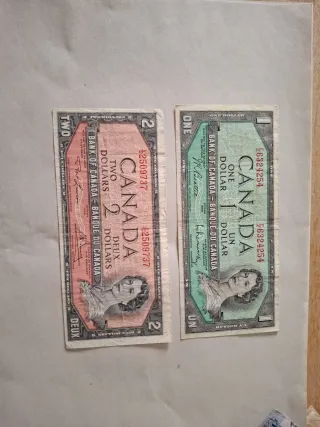 2 Banconote Canada 1 e 2 Dollari 1954