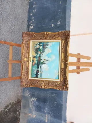 Cuadro al óleo con caballete