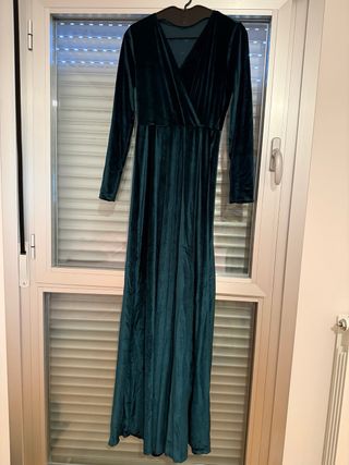 Vestido Terciopelo Verde con Abertura