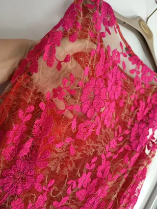 Vestido fiesta cóctel fucsia y rojo