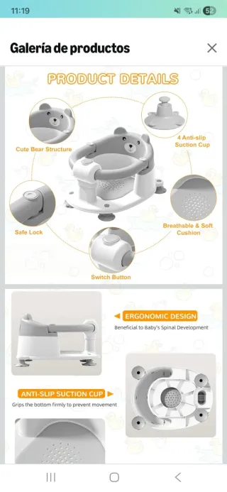 Silla de Baño para Bebé Diseño Oso