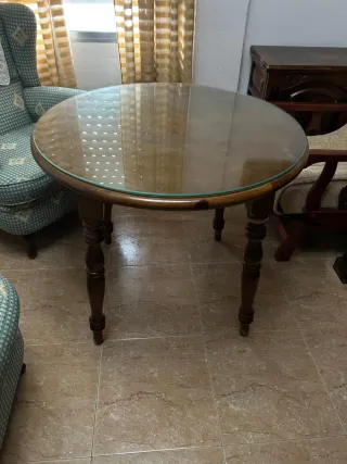 Mesa redonda madera y cristal