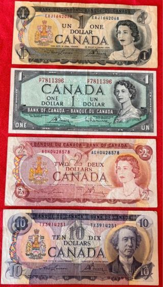 Banconote Canada 1, 2, 10 Dollari