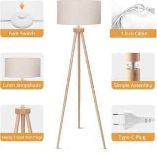 Lámpara de pie Aigostar Vintage Madera