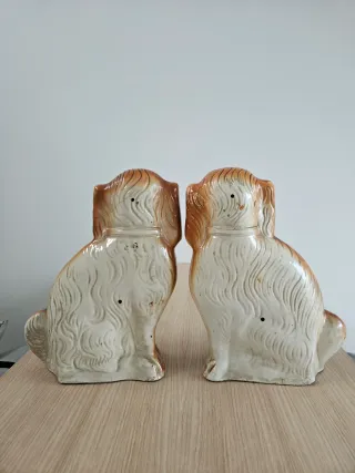 Pareja Perros Staffordshire Porcelana