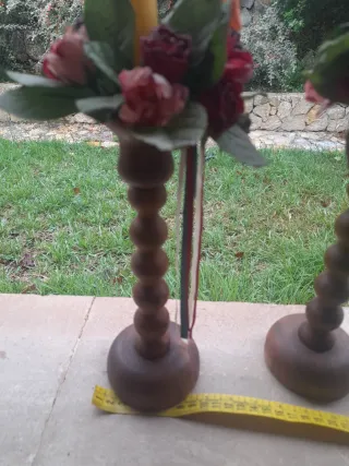 Pareja Candelabros Madera Antiguos