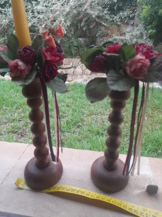 Pareja Candelabros Madera Antiguos