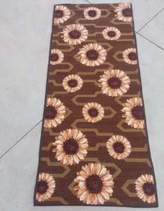 Tappeto Runner Marrone con Fiori Girasole 140cm
