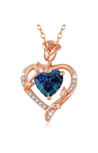 Collar Corazón Rosa Plata Ley 925