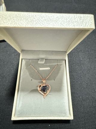 Collar Corazón Rosa Plata Ley 925