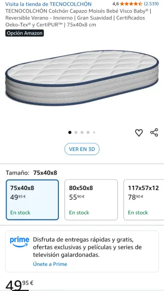 Colchón Capazo Bebé Visco Baby TECNOCOLCHÓN