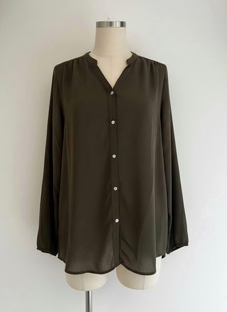 ZARA Blusa Fluida Verde Oliva Oversize |