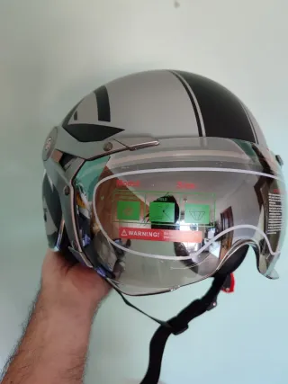 Casco Moto Retro Jet Talla M Gris Estrella