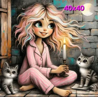 Diamond painting- Niña y Gatos 40x40