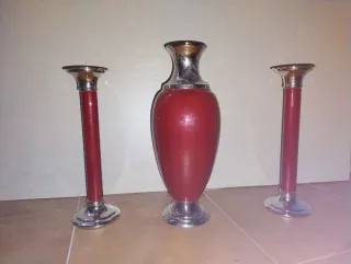 Set di Vaso e 2 Candelabri Rosso/Argento