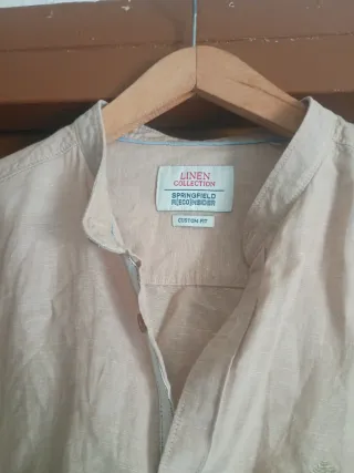 Camisa Springfield Talla L Beige Manga Larga