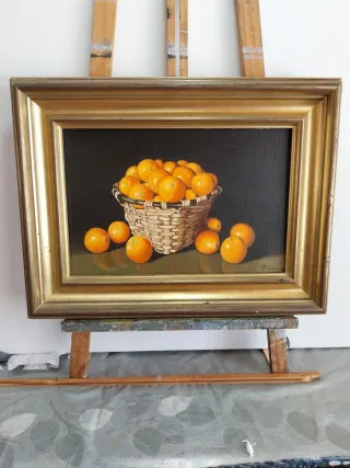 Cuadro Óleo Naranjas Cesta 55x41
