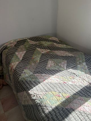 Colcha Matrimonio Patchwork tonos verdes y flores