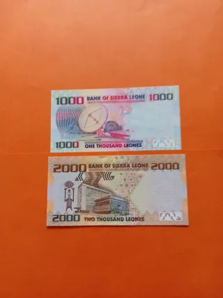Banconote di Sierra Leone da 1000 e 2000 Leone