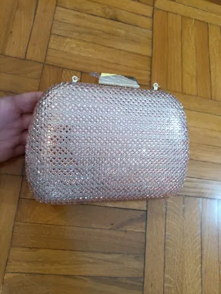 Bolso clutch rosa dorado con cristales