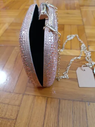 Bolso clutch rosa dorado con cristales
