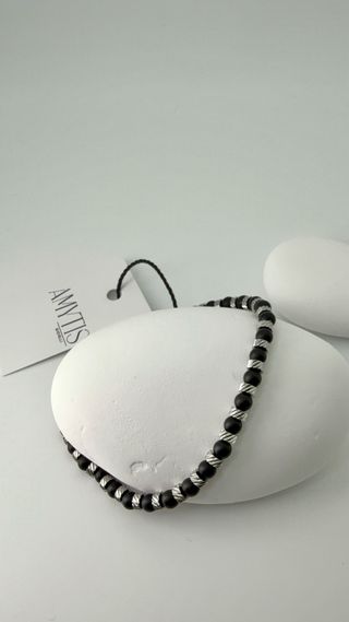 Bracciale AMYTIS acciaio e pietre nere