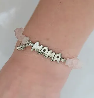 Pulsera cuarzo rosa MaMa con charm chupete