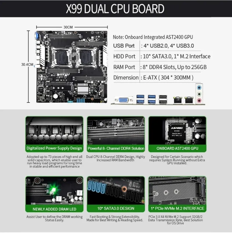 Placa Base Jingsha X99 Dual CPU LGA 2011-3 afbeelding 4
