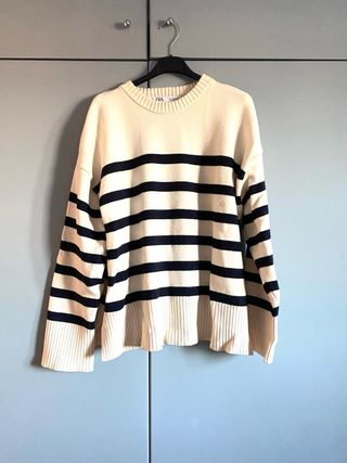 Jersey Zara Rayas Beige y Negro