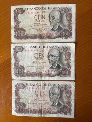3 Banconote 100 Pesetas Banco de España 1970